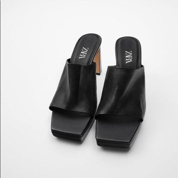 NWT Zara Leather Heeled Platform Mules - Picture 2 of 8